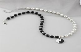 Chokers Round Pearl Beads Yin Yang Taichi Pendant Stainless Steel Chain Unisex Necklace Couple Jewellery Women Mens242F89734446777004