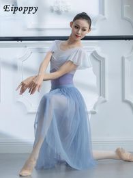 Stage Wear Summer Ballet One-Piece Gym Outfit Exercise Clothing Fairy Short Sleeve Flounced Dance Acrobatics