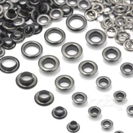 100sets Metal Eyelets Grommets Ring Kit for Clothes Shoe Repair Bag Leather Craft Sewing Scrapbooking Accessory Black Coloured