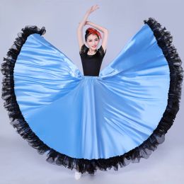 360/540/720 Degree Women Black Red Layer Dance Skirt Gypsy Spanish Flamenco Belly Skirt Lady Big Swing Stage Performance Costume