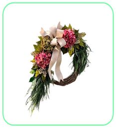 Farmhouse Pink Hydrangea Wreath Rustic Home Decor Artificial Garland for Front Door Wall Decor BS Q08123141905