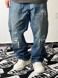 Men's Pants Vintage Worn-out Heavy Wide Stacked Straight Jeans Dirty Fit
