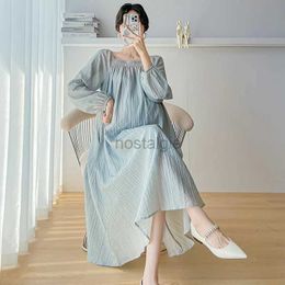 Maternity Dresses Pregnant Womens Clothing Spring Long Sleeve Square Collar Loose Maternity Chiffon Dress Plus Size Pregnancy Beach Dress Blue 24412