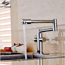 Bathroom Sink Faucets Uythner Chrome Extent Kitchen Faucet Long Spout Vessel Mixer Tap Deck Mounted Handmade