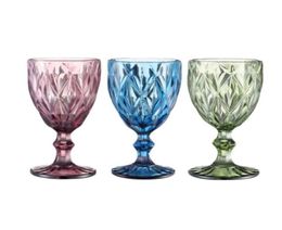 10oz Wine Glasses Coloured Glass Goblet with Stem 300ml Vintage Pattern Embossed Romantic Drinkware for Party Wedding wly93591254149529594