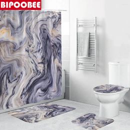 Shower Curtains Marble Modern Curtain Bathroom Set Bath Carpet Cover Toilet Lid Mat Rugs Pedestal Pad For Home Decoration