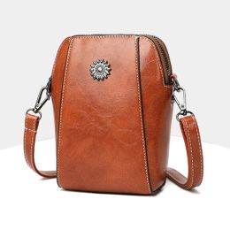 Women Leather Shoulder Bag Solid Colour Coin Phone Bag Waterproof Scratch-Resistant Versatile Zipper Crossbody Wallet Phone Bag