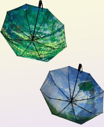 Umbrellas Les Meule Claude Monet Oil Painting Umbrella For Women Automatic Rain Sun Portable Windproof 3fold2769613