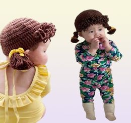 Cute born Baby Girl Beanie Hat Hair Pigtail Braid Wig Cap Winter Warm Knitted Children Kids Girls Hats and Caps 2107135587867