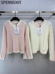 Women's Sweaters SPENNEOOY Fashion Designer Autumn Wool Hollow Out Knitting Pullovers O-Neck Loose Long Sleeve Button Casual