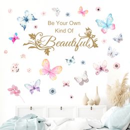 2sheets Self-adhesive PVC Wall Sticker Creative Butterfly & Slogan Graphic Waterproof Wall Decal For Living Room