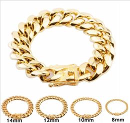 Cuba039s chain 8mm10mm12mm14mm16mm18mm Stainless Steel Bracelets 18K Gold Plated High Polished Miami Cuban Link Men Pu7965223