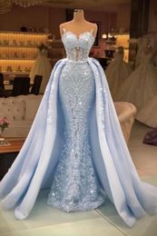 Goegeous Lace Mermaid Evening Dresses For Woman Sexy Overskirt Applique Formal Celebrity Gowns Sweetheart Neck Designer Marriage
