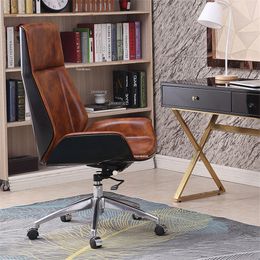 Nordic Wooden High Back Office Chairs with Pulley Home Leather Computer Chair for Office Furniture Luxury Swivel Gaming Chair