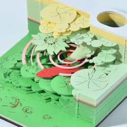3D Carving Art Memo Pad,Pond Fish Design, Convenient Christmas Year Bookmark,for Gifts New Luck Creative DIY Notepad, Notes B6J3