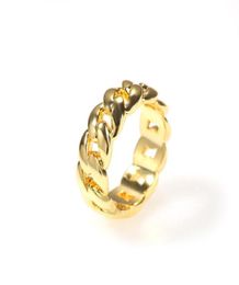 Solid Gold Plated Copper Men And Women Cuban Link Ring Micro Chain Link Rings Hip Hop Couples Rings5630790