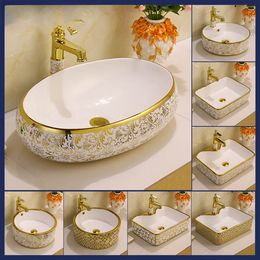 Light Luxury European Style Electroplated Ceramic Bathroom Washbasin Colored Gold Tabletop Face Sink Faucet Mixers & Taps