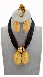 Anniyo DIY Rope Chain Ethiopian Jewellery Set Gold Colour Eritrea Ethnic Style Habesha Pendant Earrings Ring 217106 2208168568820