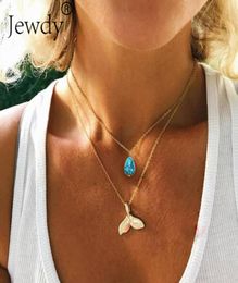 Mystical Mermaid Pendant Necklace Gold Whale Tail Water Droplets Stone Charm Choker Necklaces Collar For Women Boho Jewelry9836141