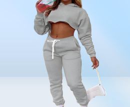 Women039s Two Piece Pants Fall Pink Sweatsuits For Women Hoodie Sweatshirt Crop Top Joggers Sweatpants Set Casual Tracksuits Wh2264459