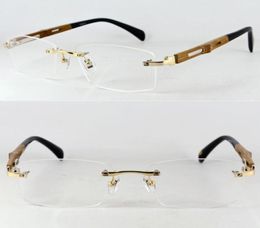 Pure Titanium Wooden Hand Made Rimless Eyeglass Frames Luxury Myopia Rx able Men Women Glasses Spectacles Top Quality 2103234406840