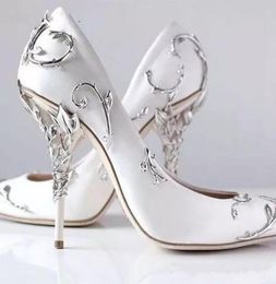 Ornamental Filigree Leaves Spiralling Naturally Up Heel White Women Wedding Shoes Chic Satin Stiletto Heels Eden Pumps Bridal8957372