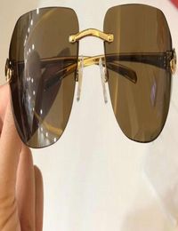 Flat Top Rimless Sunglasses Gold Brown Lenses Shades occhiali da sole firmati sunglasses men with Box2506587