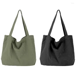 Shopping Bags 2X Canvas Handbag Simple Men's Large-Capacity Cotton Tote Bag Women's Reusable (Black/Green)