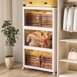 Transparent Folding Storage Cabinet Multi-storey Large-capacity Bedroom Living Room and Kitchen Bathroom Clothes Toy Cabinet