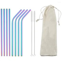 Drinking Straws 8Pcs/Set Colourful Reusable 304 Stainless Steel Straw With Brush For Drinkware Bar Cocktail Party Accessory