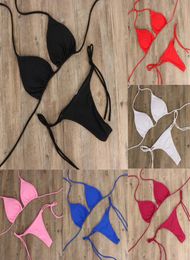 2pcs Sexy Women Summer Swimwear Bikini Top Set Bra Underwear Tie Side GString Thong Beach Triangle Tanning Swimsuit Bathing Swimm9664279