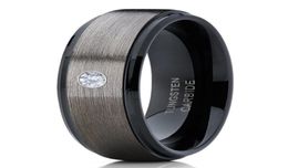 Men039s 8mm Silver Brushed Black edge Tungsten Carbide Ring Diamond wedding band Jewellery for Men US Size 6138004285