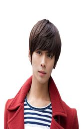 WoodFestival short black wig for men brown straight hair good quality handsome heat resistant Fibre synthetic wigs boy9097259