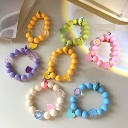 Colourful Acrylic Beads Phone Chains Love Heart-shaped Pendant Mobile Phone Anti-lost Hanging Bracelet Phone Bag Key Decoration