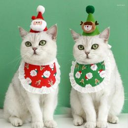 Dog Apparel Cat Christmas Santa Hat Scarf Bib Set Dogs Party Costume Cosplay Dress Up Festival Print Bandanas Po Props For Puppy