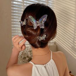 Sweet Colourful Clear Butterfly Hair Claw Women Girls Summer Acrylic Non-Slip Large Crystal Butterfly Hair Jaw Clip For Thin Hair