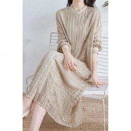 Embroidered Mulberry Silk Heavyweight Dress Chinese Womens Fashion Summer Long 240329