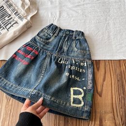 Children letter printed denim skirts DD style girls elastic waist Irregular denim skirt fashion kids designer clothes Z7660