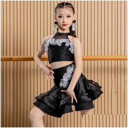 Stage Wear Blue Black Latin Dance Competition Clothes For Girls Sleeveless Samba Costumes Childrens Dancing Dresses Sl10059 Drop Deliv Oti34