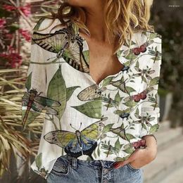 Women's Blouses Breathable Top Floral Map Print Lapel Shirt For Women Long Sleeve Loose Fit Blouse Streetwear Fashion Spring Summer Soft