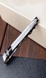 Tie Clip Titanium Steel Metal Fashion steels Silver Ties Pins Bar Buckle Pin with Box6085252
