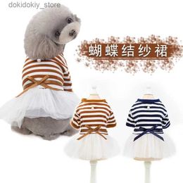 Dog Apparel Pet Clothin New Arrival Summer Do Coffee Navy Stripe Cotton Dress auze Princess Dress Do Clothin L37 L49