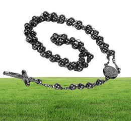 Men039s Women039s Stainless Steel Pendant Necklace Christ Jesus Crucifix Rosary Beads Ball Chain301O6742015