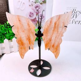 Decorative Figurines Natural Red Fire Quartz Heamatoid Butterfly Wings Carving Gemstone Crafts For Children Birthday Present Decorations