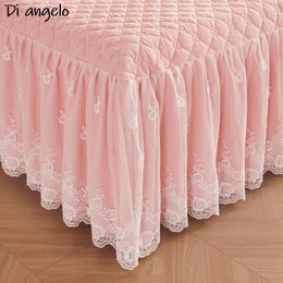Pink Luxury Thickened Bed Skirt Bedspread Embroidery Lace Bed Sheet Bed Cover Blanket Bed Skirt Pillowcases King Queen Twin #/L