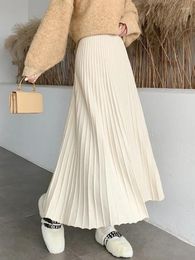 Skirts Knitted Long Maxi Skirt Women Elegant Autumn Winter Casual Korean Thick Warm A Line High Waist Ankle Length Female P495