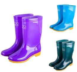 Women MidCalf Boot Ladies Waterproof Rubber Knee Outdoor Shoes Female Winter Warm High Quality Rain Boots Q12163736156