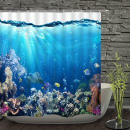 Sea Ocean Fish Whale Shower Curtains Bathroom Curtain Home Decor Waterproof Polyester Fabric Bath Screen Curtain With 12 Hooks