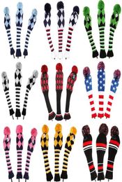 A Set 1 3 5 Pom Head Covers Knit Sock Golf Club Cover Headcovers9505556