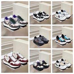 New Luxury Multi material patchwork of cowhide with contrasting Colours men women thick soled lace up black blue white sports fashionable and versatile casual shoes